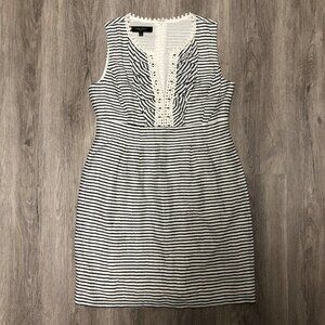 Nine West Linen Blend Dress Women's Size 10 Nautical Striped Navy Blue White